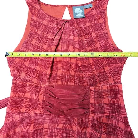 ANTHRO Girls From Savoy Red Goji Plaid Silk Sleeveless Dress Size 4 - Picture 8 of 15